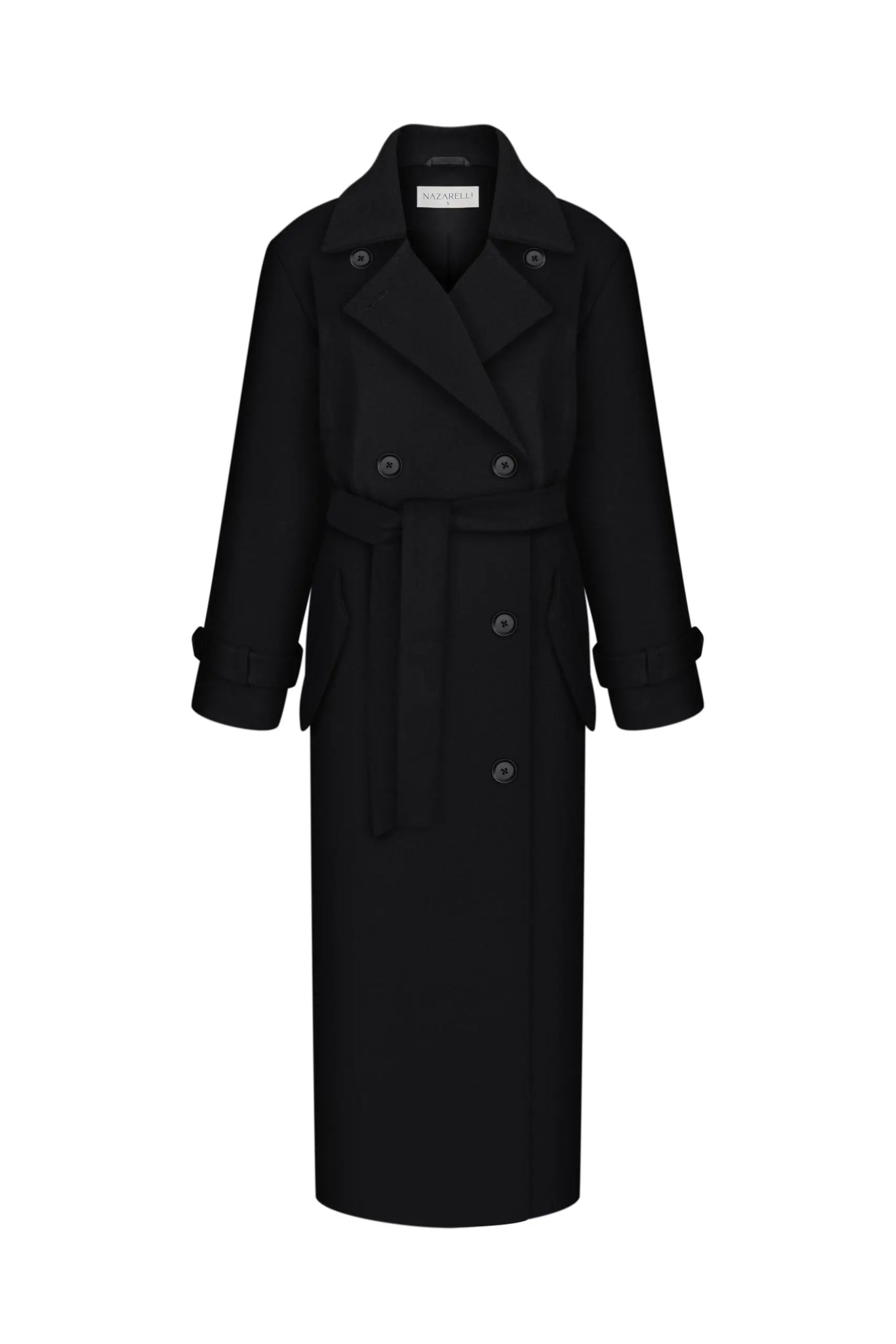 NAZARELLI BLACK DOUBLE-BREASTED TRENCH COAT