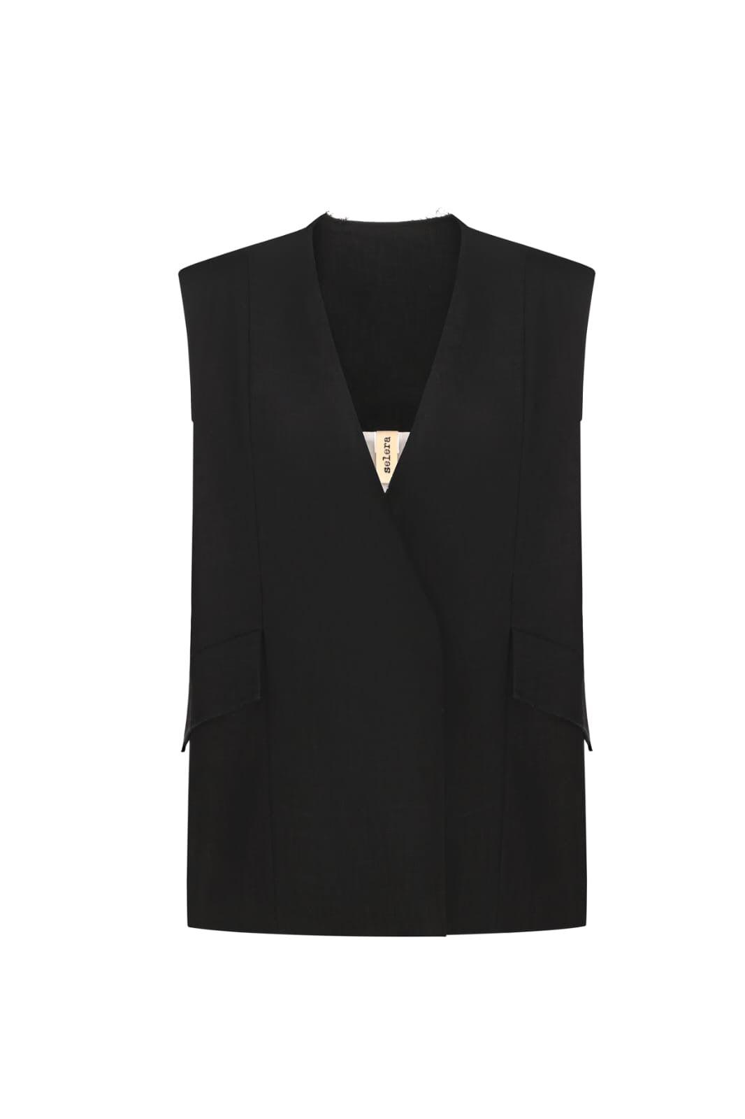 Black Linen Sleeveless Blazer | Sustainable Clothing | Ukrainian Fashion Brand 