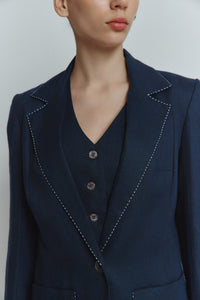 MORANDI NAVY LINEN BLAZER