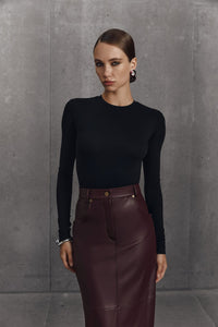 MORANDI BURGUNDY ECO-LEATHER MIDI SKIRT