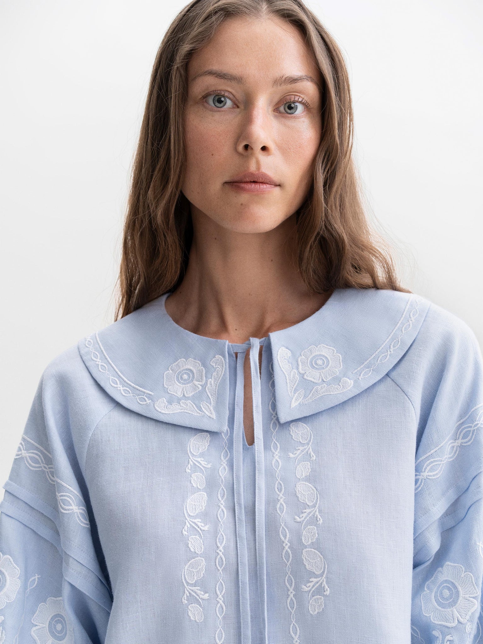 ETNODIM Soft blue shirt with white embroidery Dnipryana