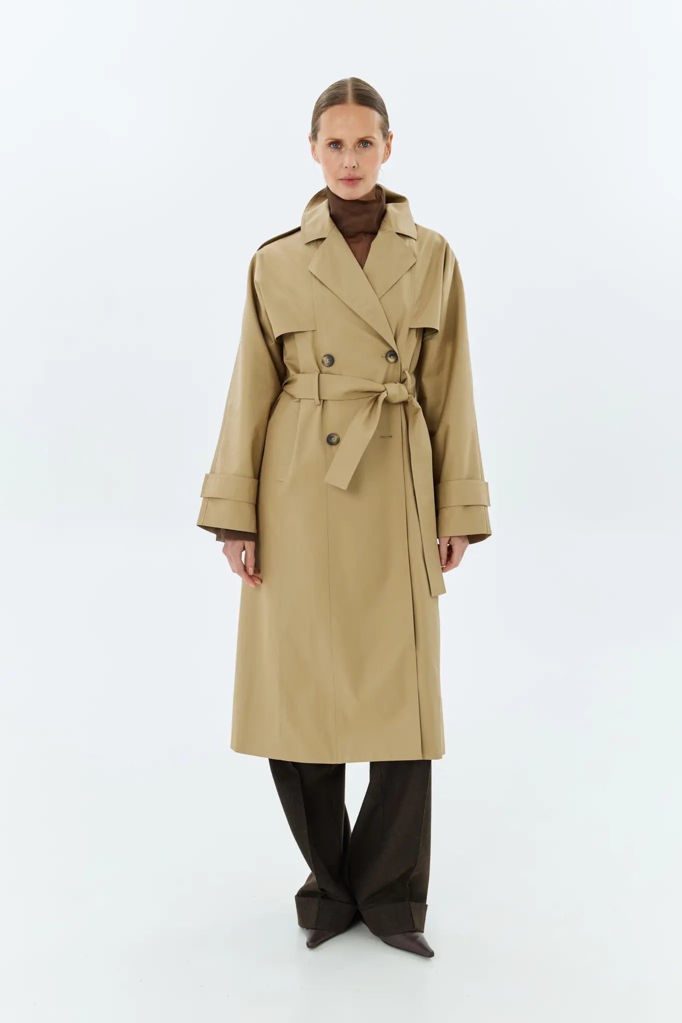 NAZARELLI BEIGE DOUBLE-BREASTED TRENCH COAT
