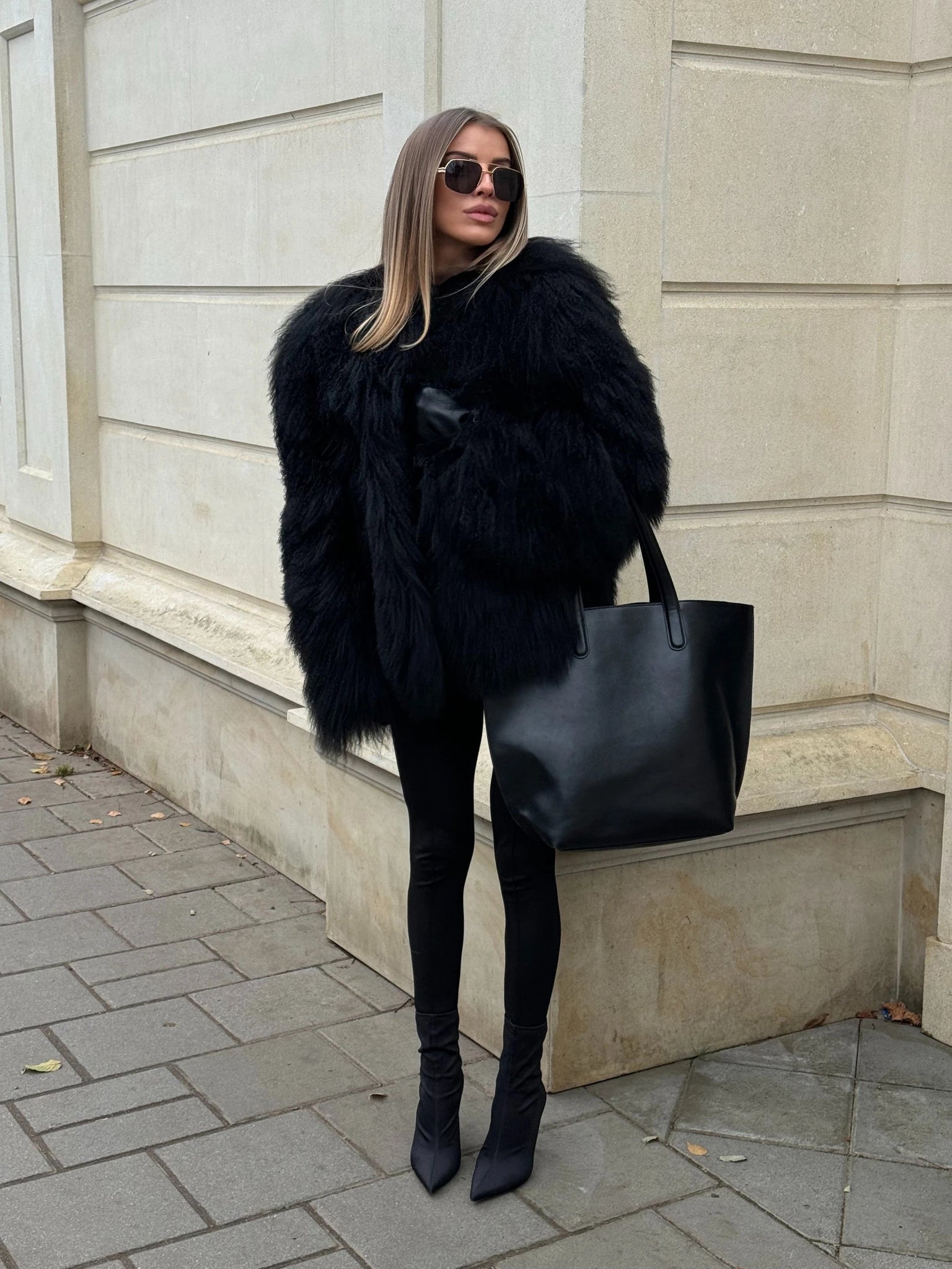 LUKAVA BLACK LAMA FUR COAT