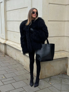 LUKAVA BLACK LAMA FUR COAT