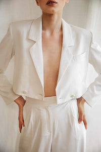 BUDZIKO PARIS WHITE CROPPED BLAZER