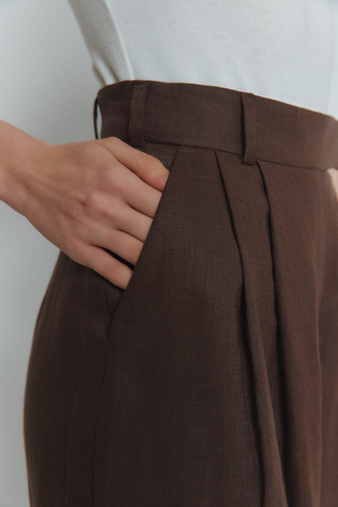 MORANDI BROWN LINEN PALAZZO TROUSERS
