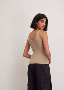  Beige Ribbed Vest Top Back View  - Quality Knitwear - Independent Fashion 