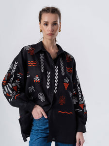 ETNODIM Black linen embroidered shirt SLOVO