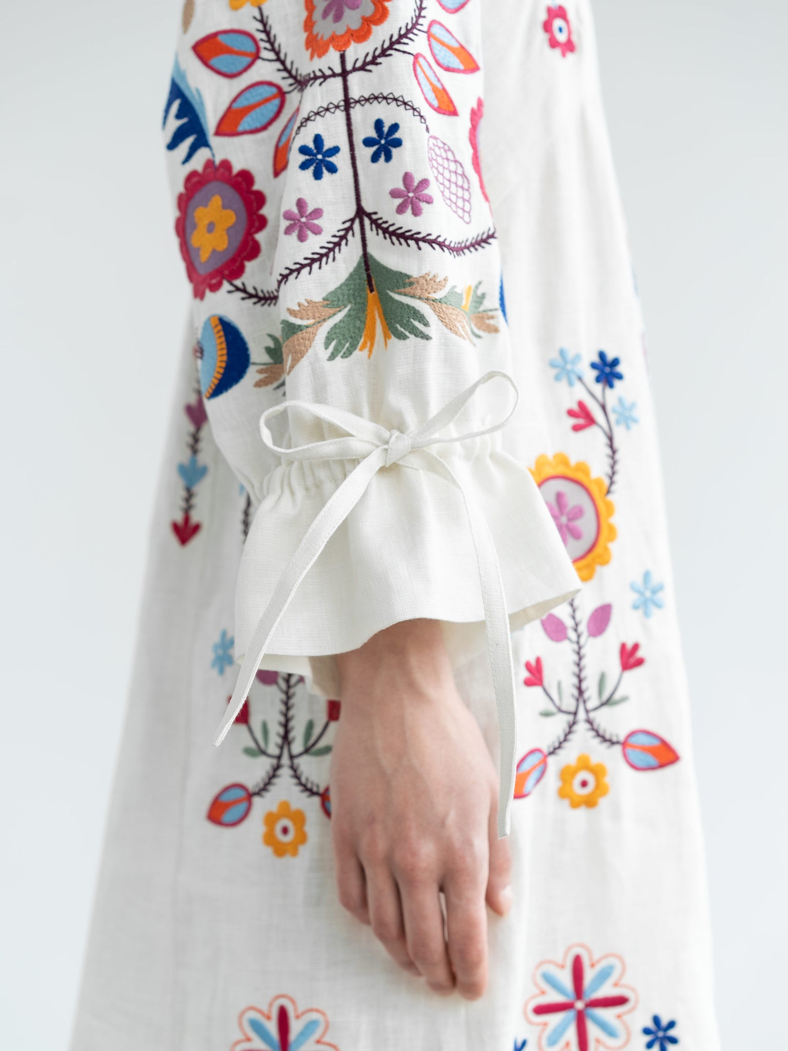 ETNODIM White linen dress with floral embroidery Sobachko