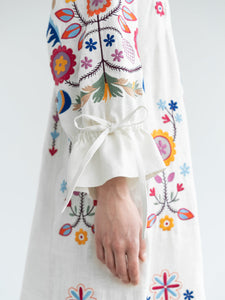 ETNODIM White linen dress with floral embroidery Sobachko