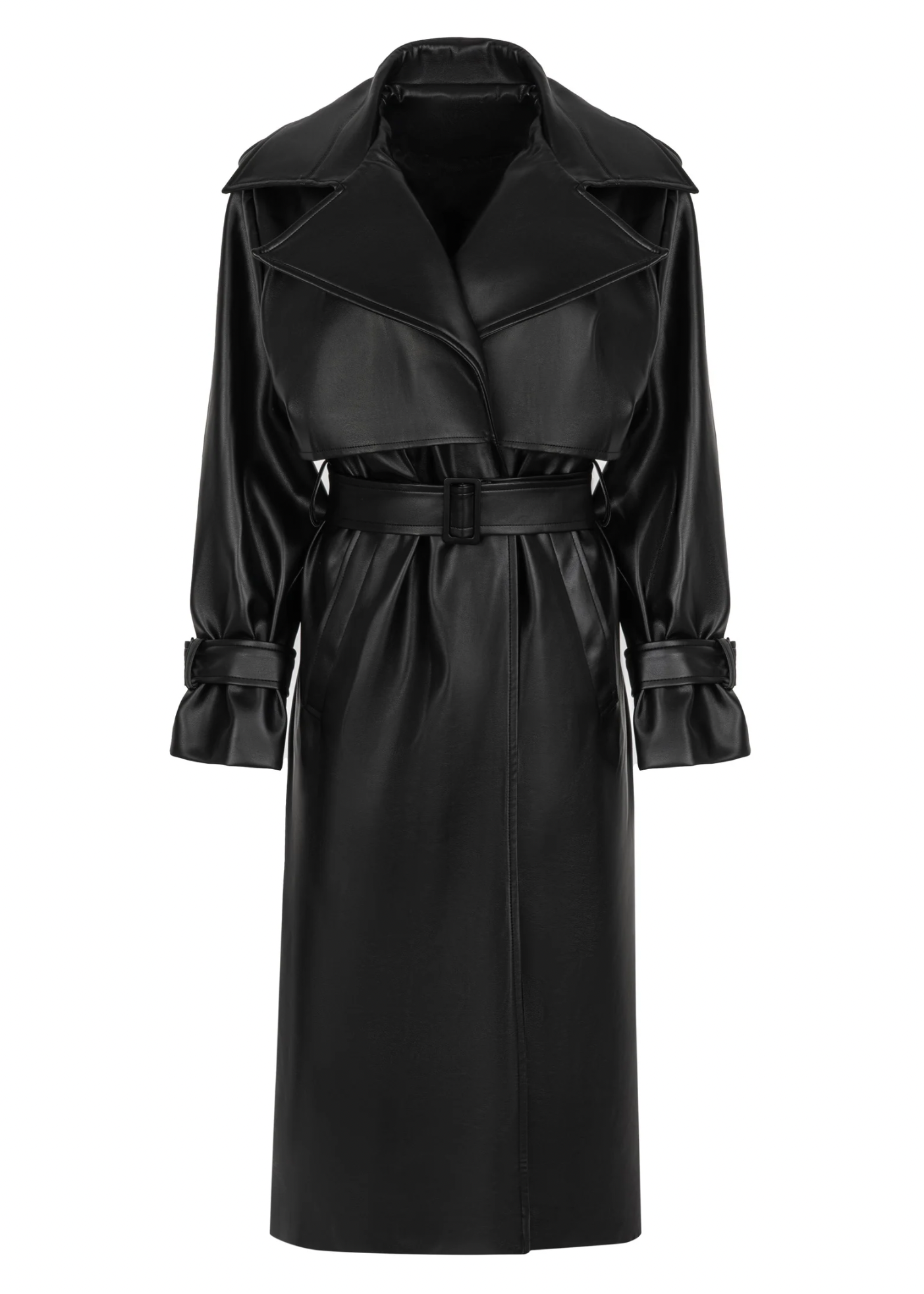 LUKAVA BLACK FAUX LEATHER COAT