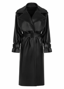 LUKAVA BLACK FAUX LEATHER COAT