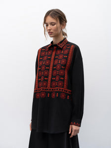 ETNODIM Black linen shirt with an embroidered ornament Nova Khata 1930