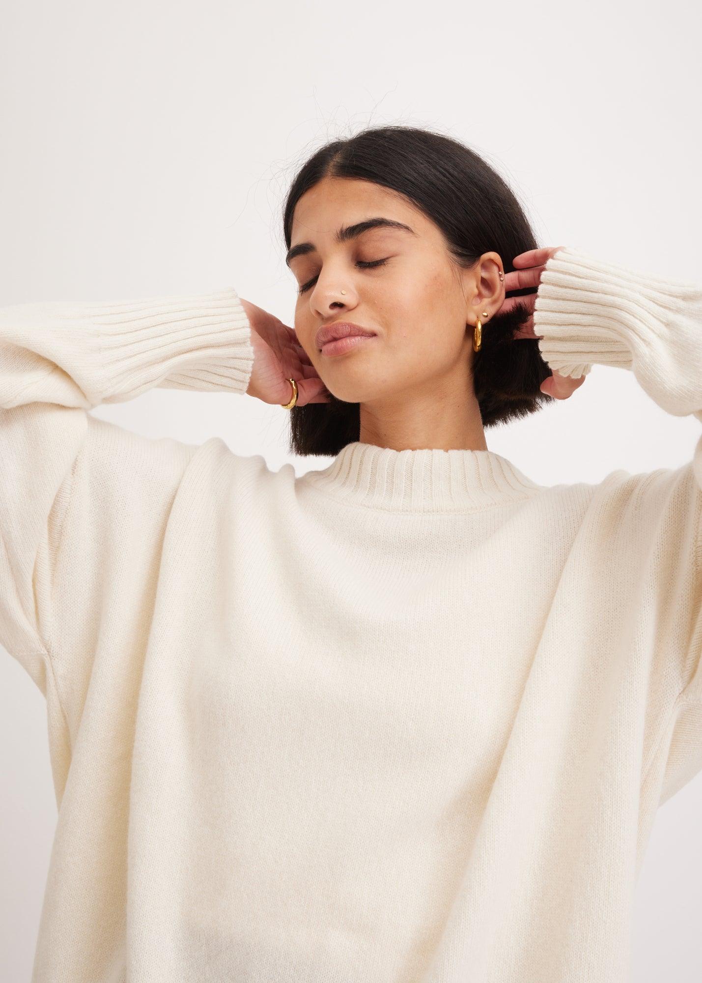 White Sweater | Luxury Knitwear | Wool Cashmere Sweater 