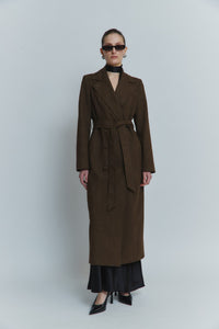 MORANDI DARK BROWN SEMI-FITTED FAUX SUEDE TRENCH COAT