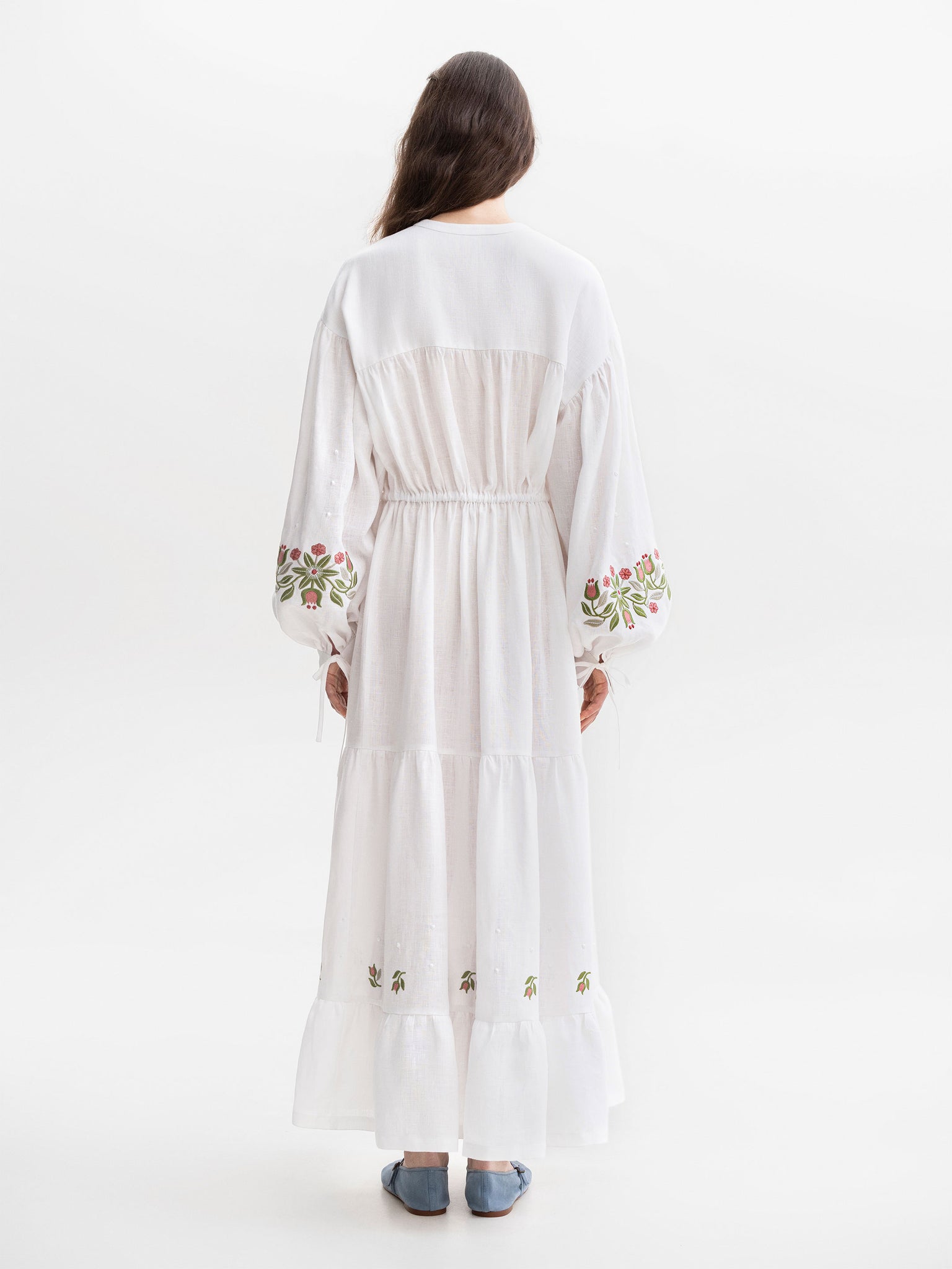 ETNODIM Embroidered midi dress with floral ornament Pelageya