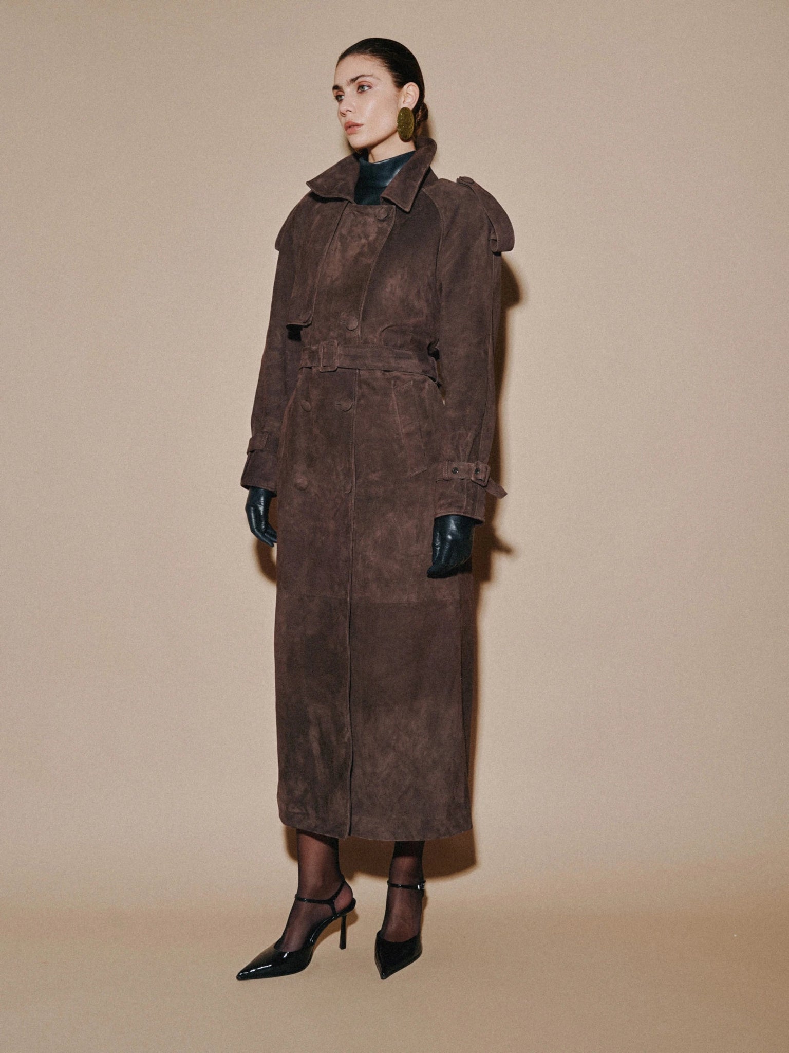 LUKAVA CHOCOLATE LEATHER TRENCH COAT
