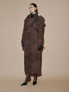 LUKAVA CHOCOLATE LEATHER TRENCH COAT