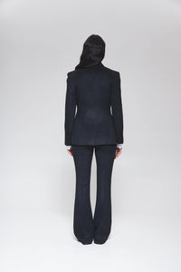 MORANDI GREY-BLUE FITTED SINGLE-BREASTED BLAZER