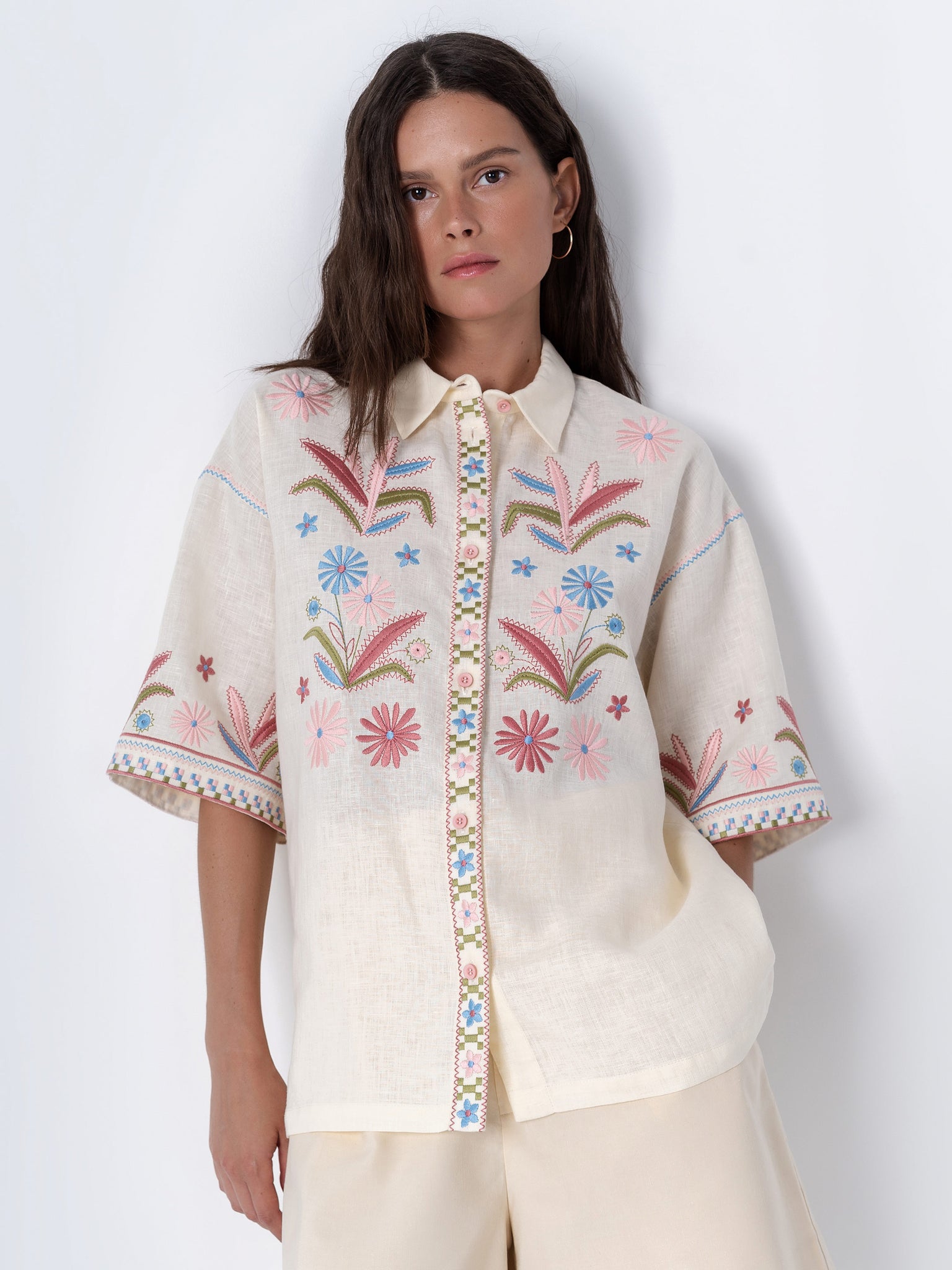 ETNODIM Linen shirt with floral embroidery Veselka