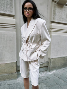 LUKAVA CREAM TAILORED BERMUDA SHORTS