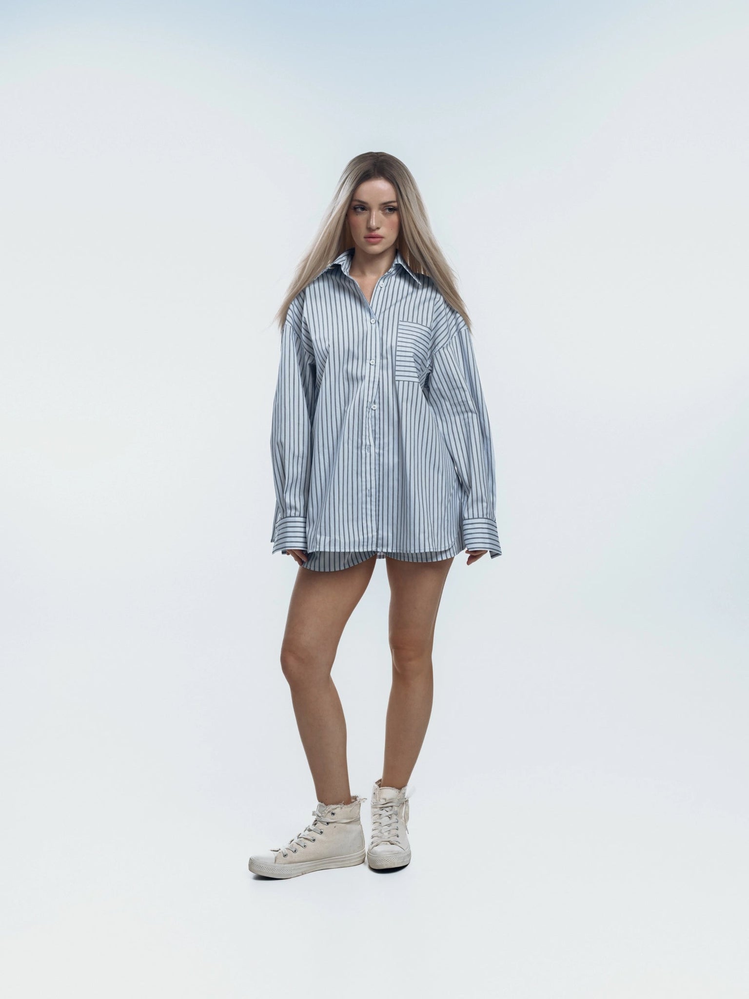 BUDDU OVERSIZED STRIPED SHIRT AND SHORTS SET