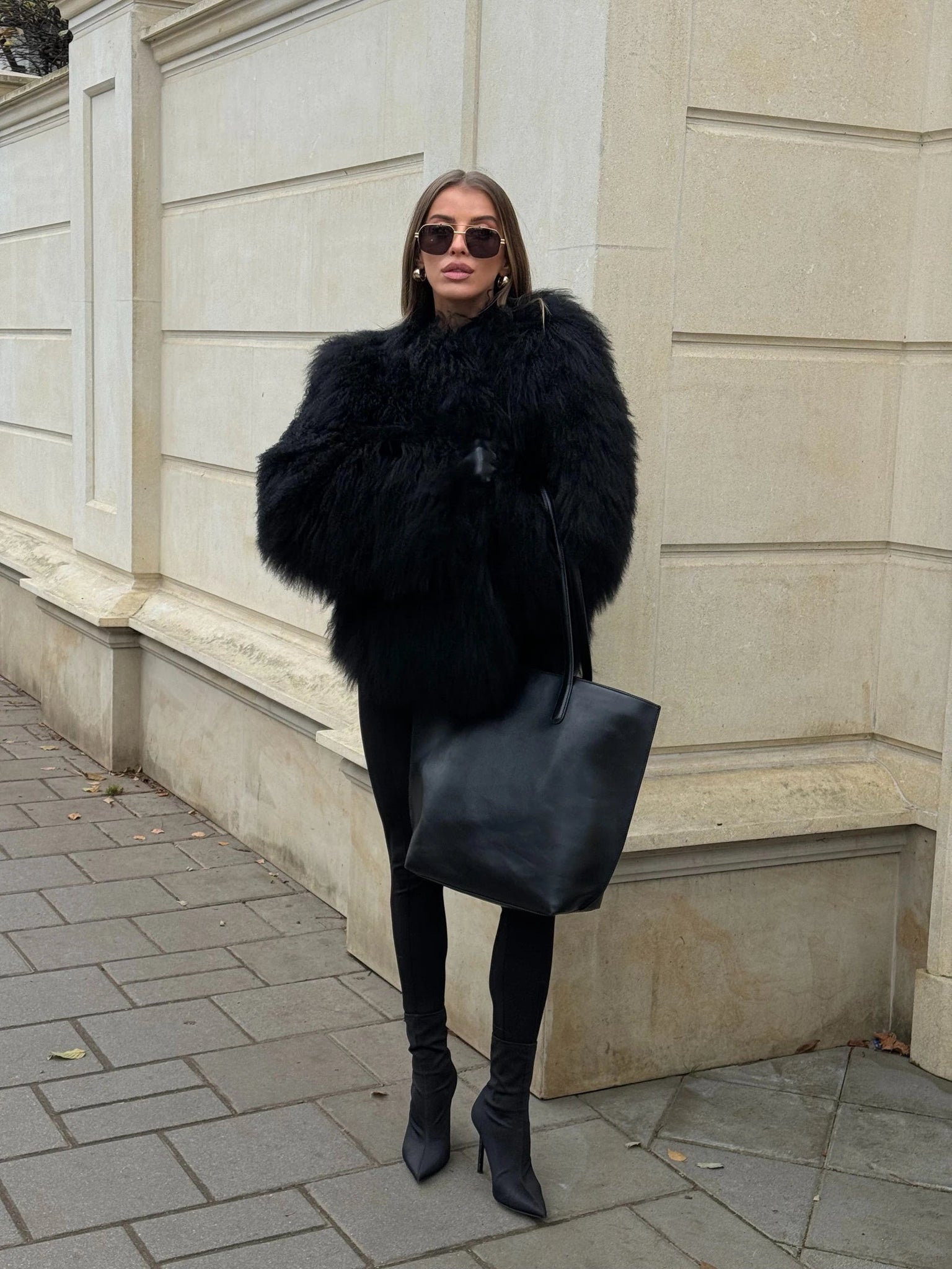 LUKAVA BLACK LAMA FUR COAT