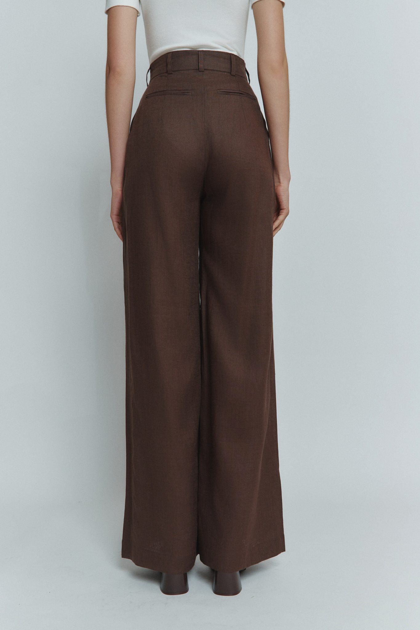 MORANDI BROWN LINEN PALAZZO TROUSERS
