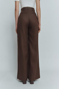 MORANDI BROWN LINEN PALAZZO TROUSERS