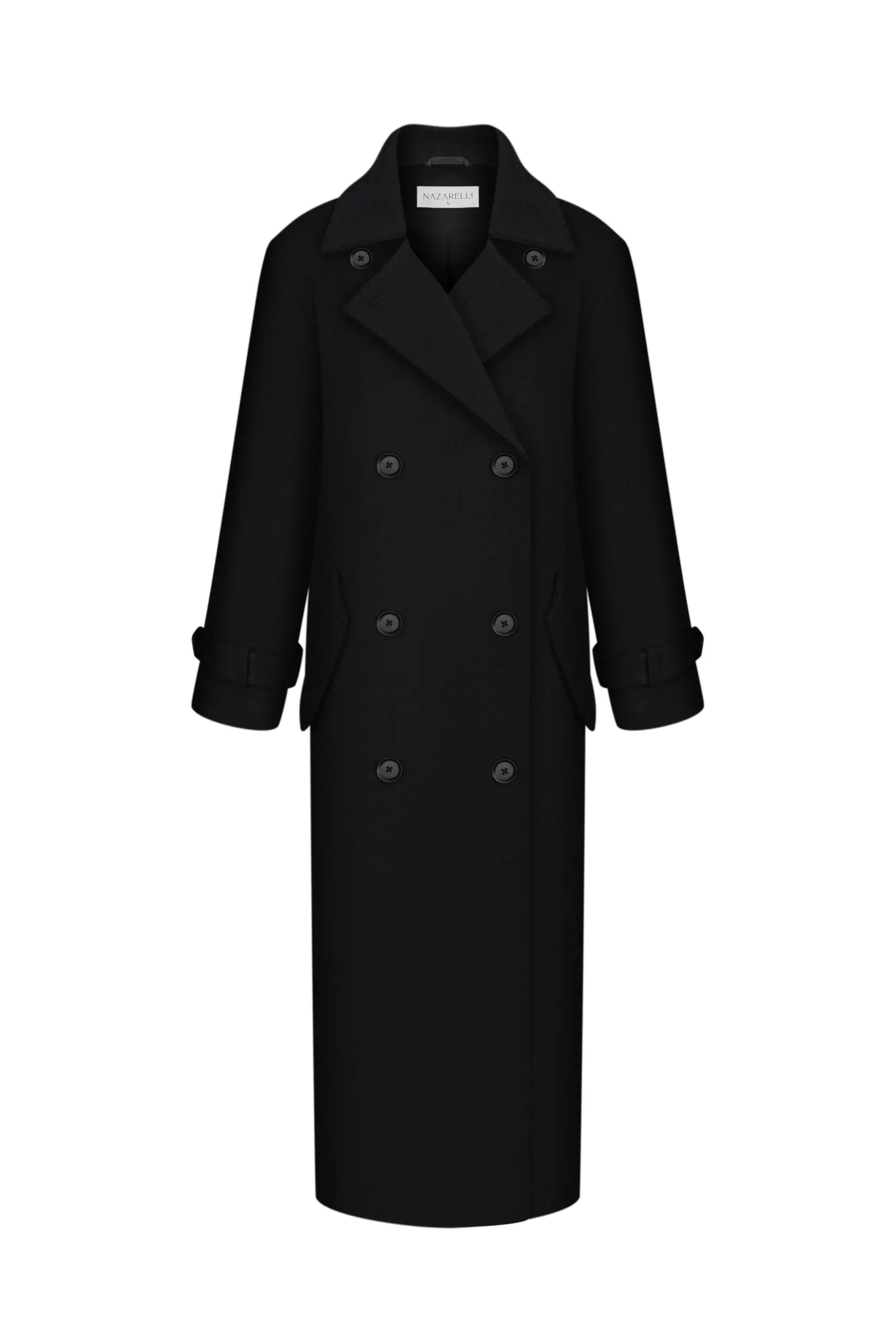 NAZARELLI BLACK DOUBLE-BREASTED TRENCH COAT