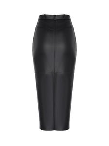 MORANDI BLACK ECO-LEATHER MIDI SKIRT
