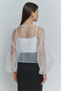 MORANDI SILK SHEER PUFF-SLEEVE BLOUSE