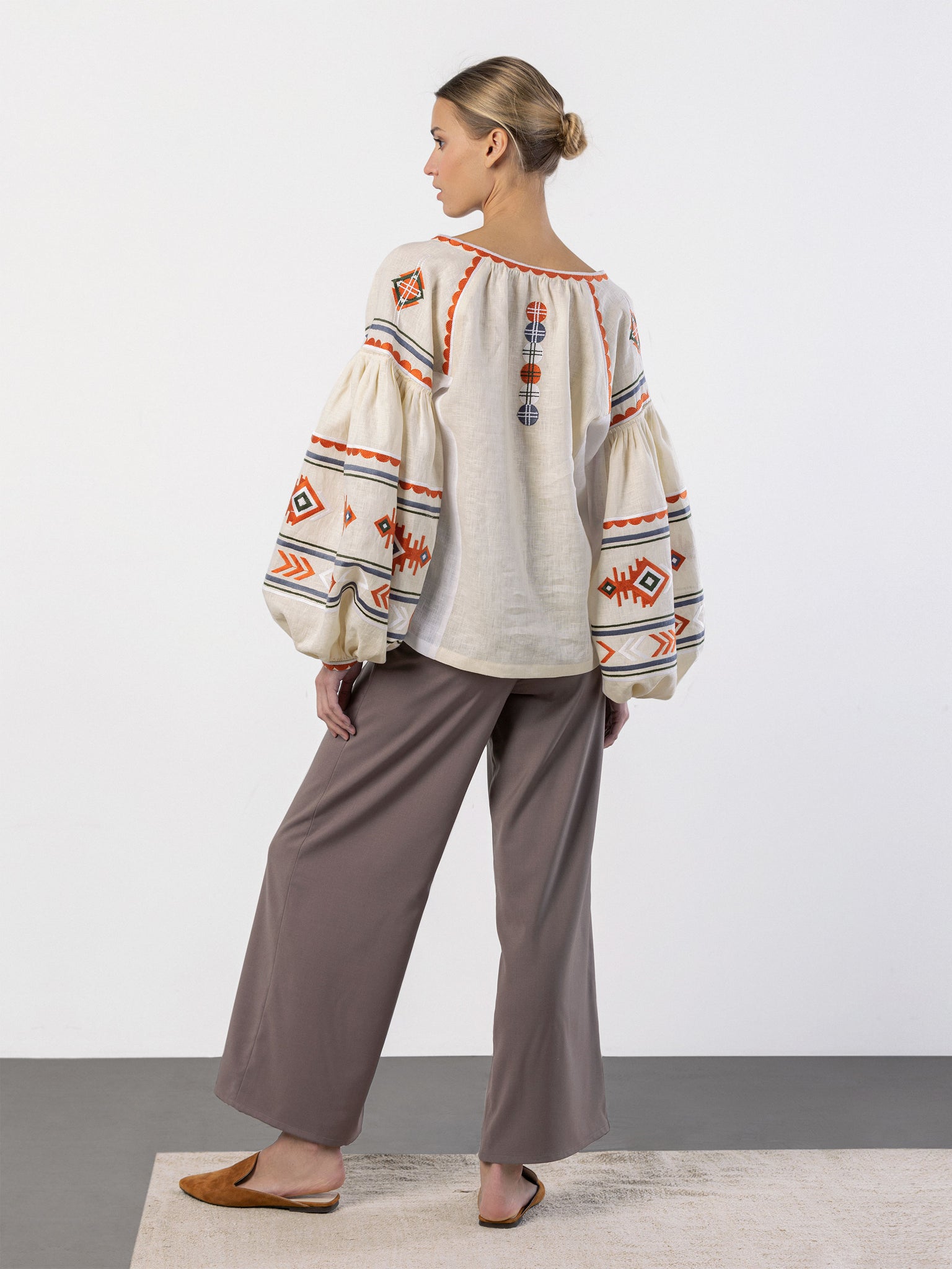 Linen embroidered shirt in boho style Pole