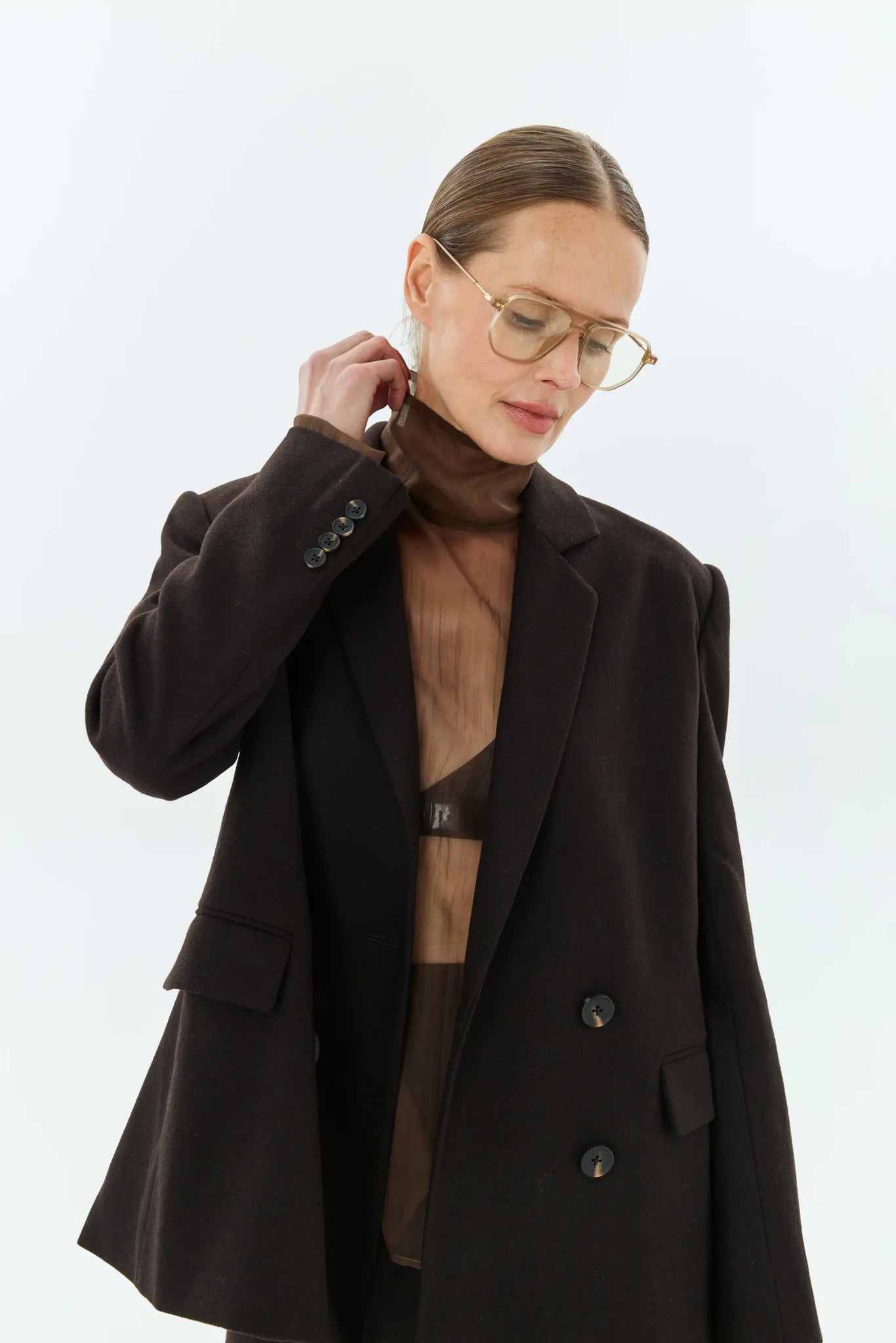 NAZARELLI BROWN DOUBLE-BREASTED BLAZER