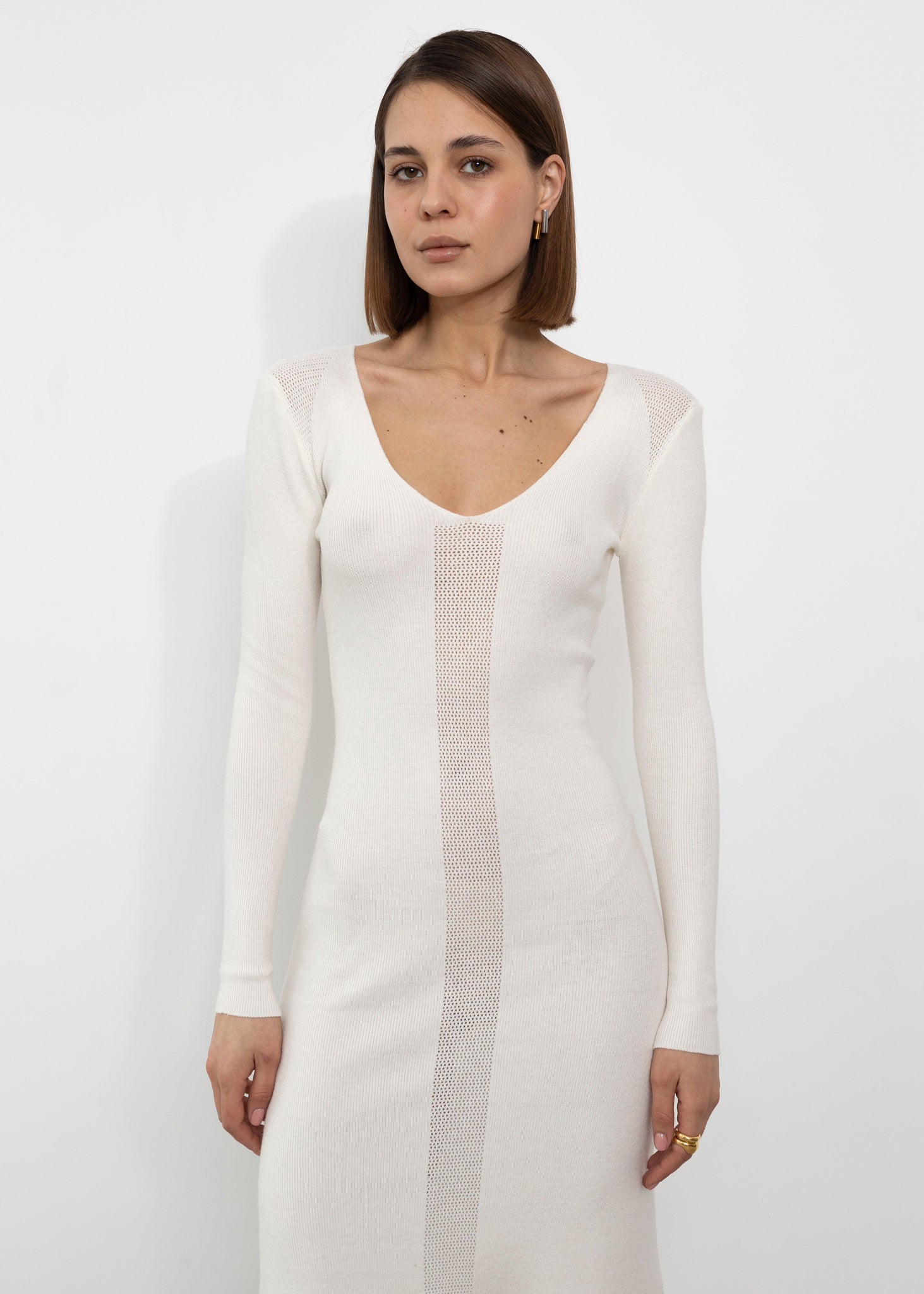 Elegant Cream White Knitted Dress
