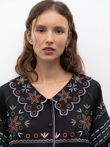 ETNODIM Embroidered jacket made of black linen with a collar Bandura Temna