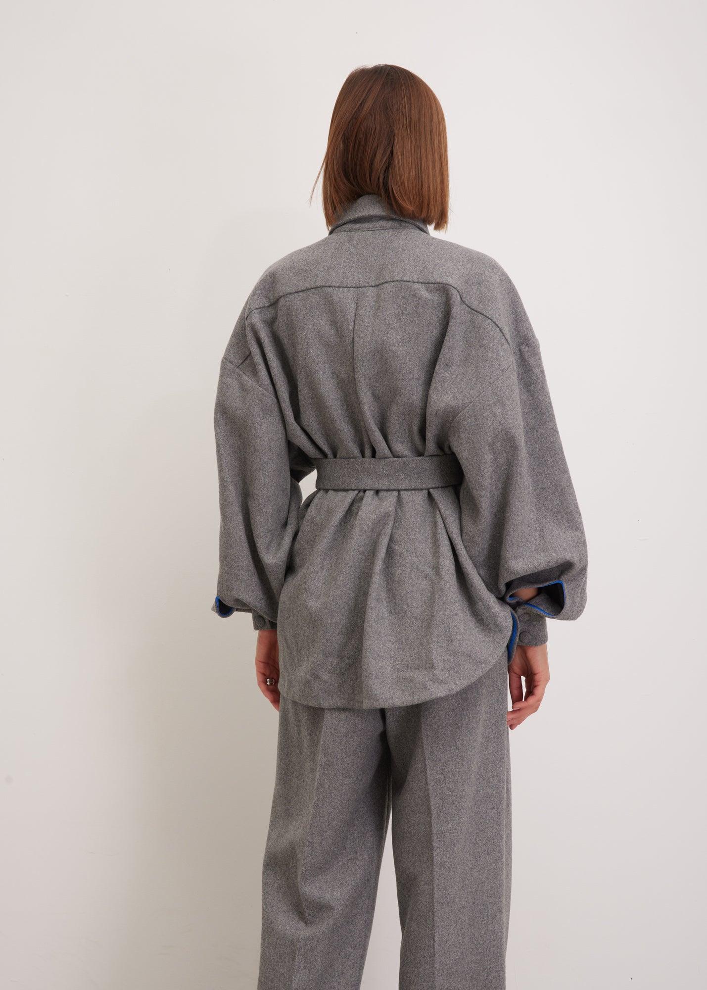  Grey Wool Shirt | Designer Couture Wear