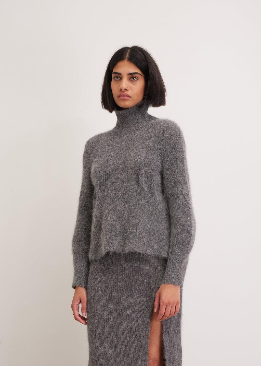 Grey Angora Sweater | Grey Fitted Sweater | Sustainable Fashion - Soni London
