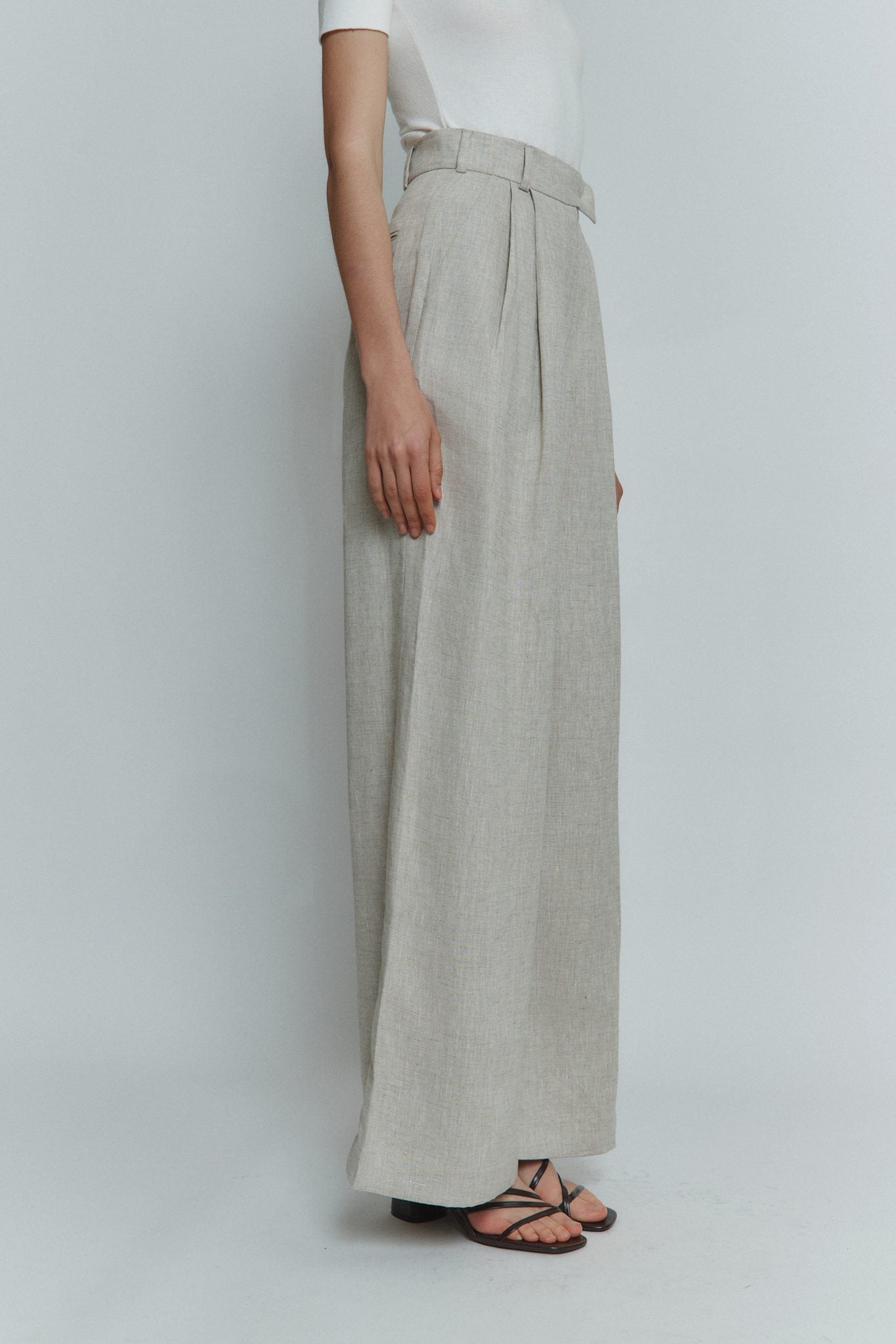 MORANDI BEIGE LINEN PALAZZO TROUSERS