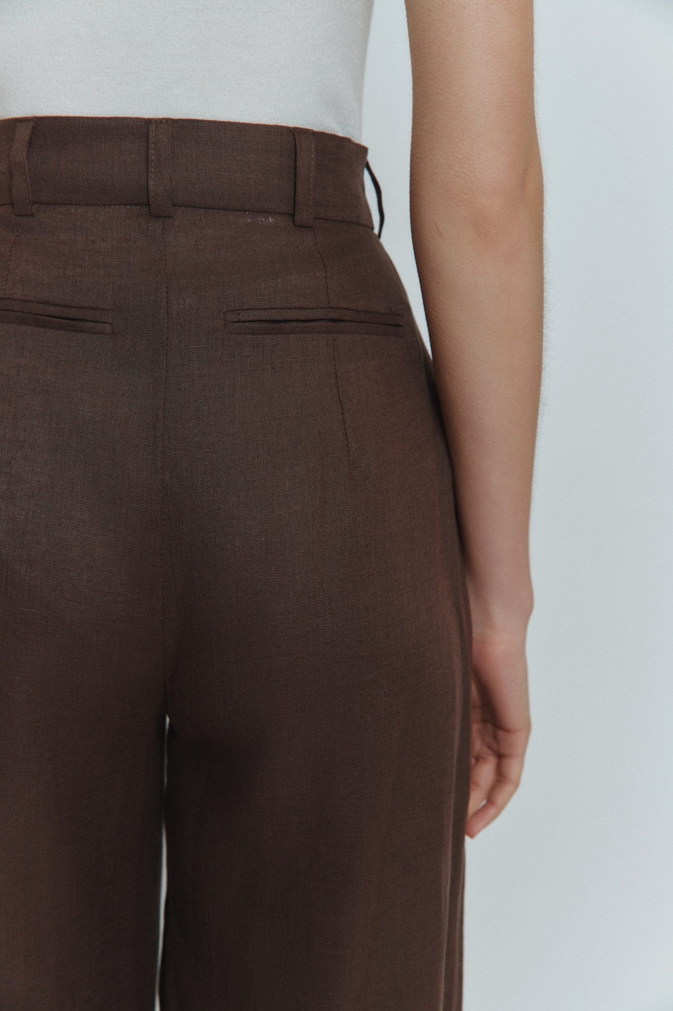 MORANDI BROWN LINEN PALAZZO TROUSERS
