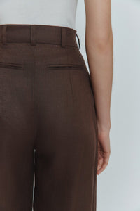 MORANDI BROWN LINEN PALAZZO TROUSERS
