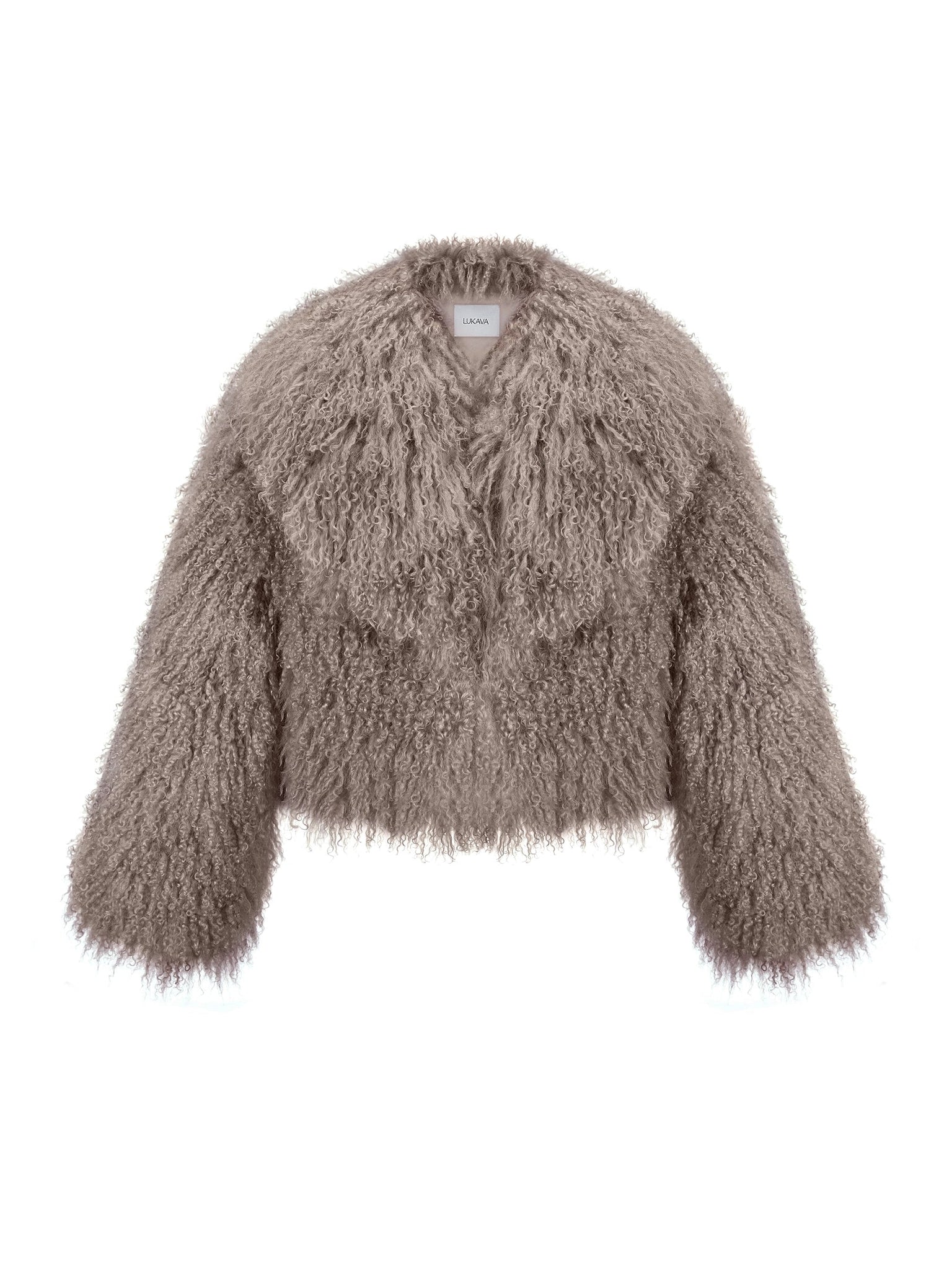 LUKAVA BEIGE CROPPED LAMA FUR JACKET