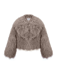 LUKAVA BEIGE CROPPED LAMA FUR JACKET