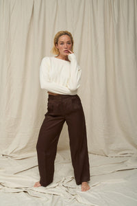 White Cropped Sweater | Designer Knitwear | Silk Blend Sweater 