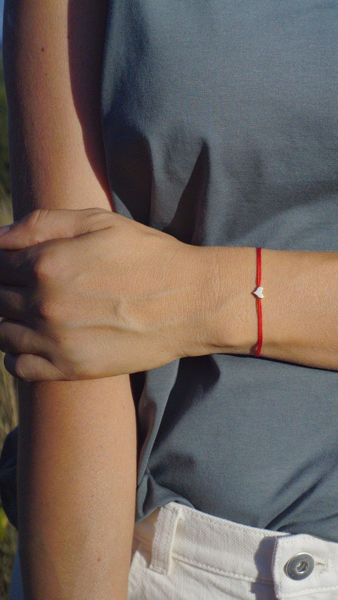Red Thread with Silver Heart Bracelet 