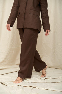 FIORE BIANCO LINEN BROWN TROUSERS