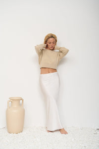 Beige Cropped Sweater | Designer Knitwear | Silk Blend Sweater 