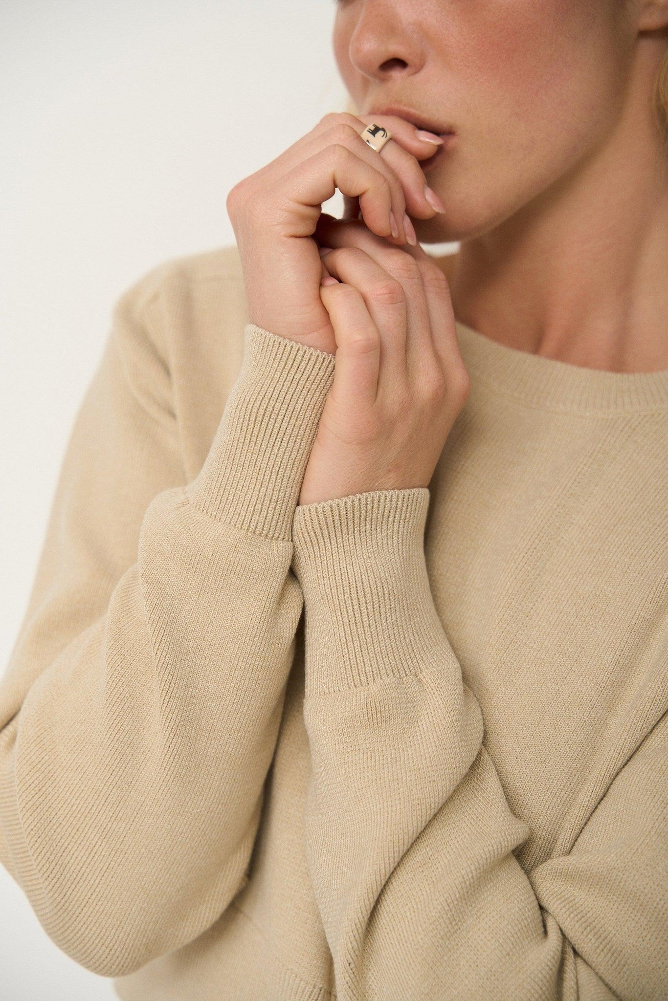 Beige Cropped Sweater | Designer Knitwear | Silk Blend Sweater 
