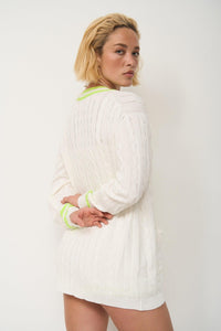 Oversized Cardigan | Luxurious Knit with Neon Green Accents 