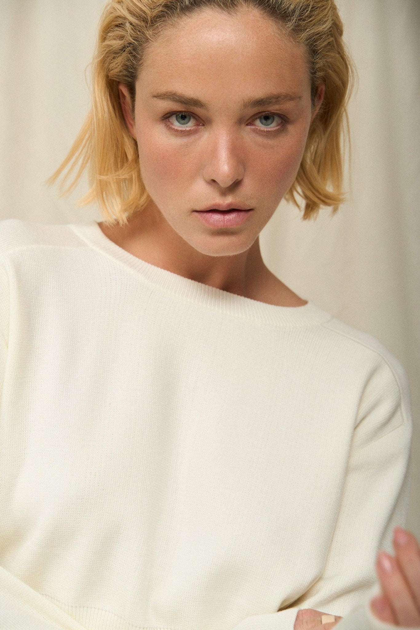 White Cropped Sweater | Designer Knitwear | Silk Blend Sweater 